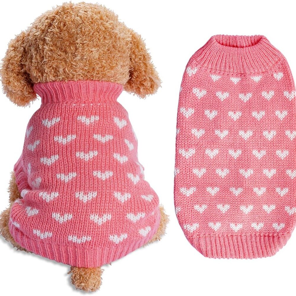 Dog Knitted Sweater Heart Puppy Sweater Warm Soft Pet Holiday Clothes for Small